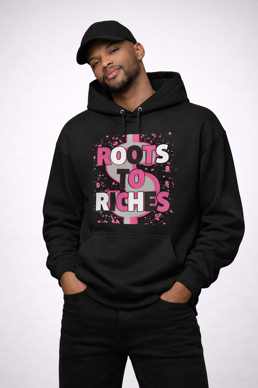 Roots to Riches Hoodie – Pink & Black Luxe Streetwear
