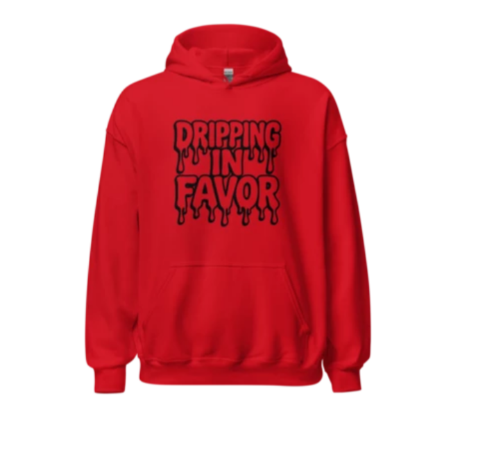 Dripping In Favor Hoodie – Bold Bubble Letter Drip Design