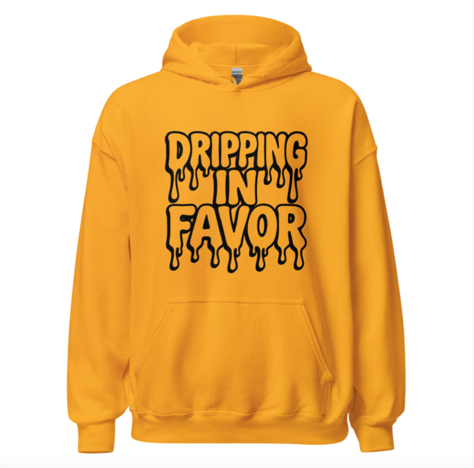 Dripping In Favor Hoodie – Bold Bubble Letter Drip Design