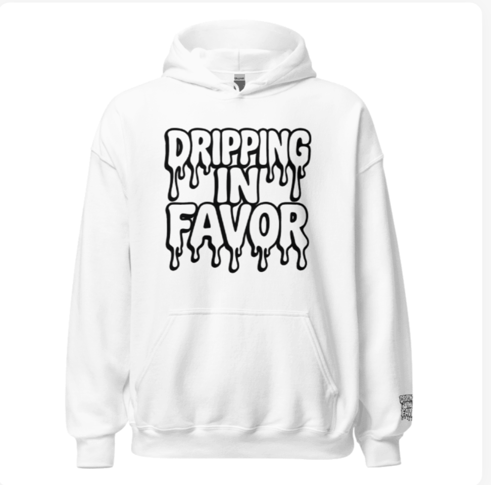 Dripping In Favor Hoodie – Bold Bubble Letter Drip Design