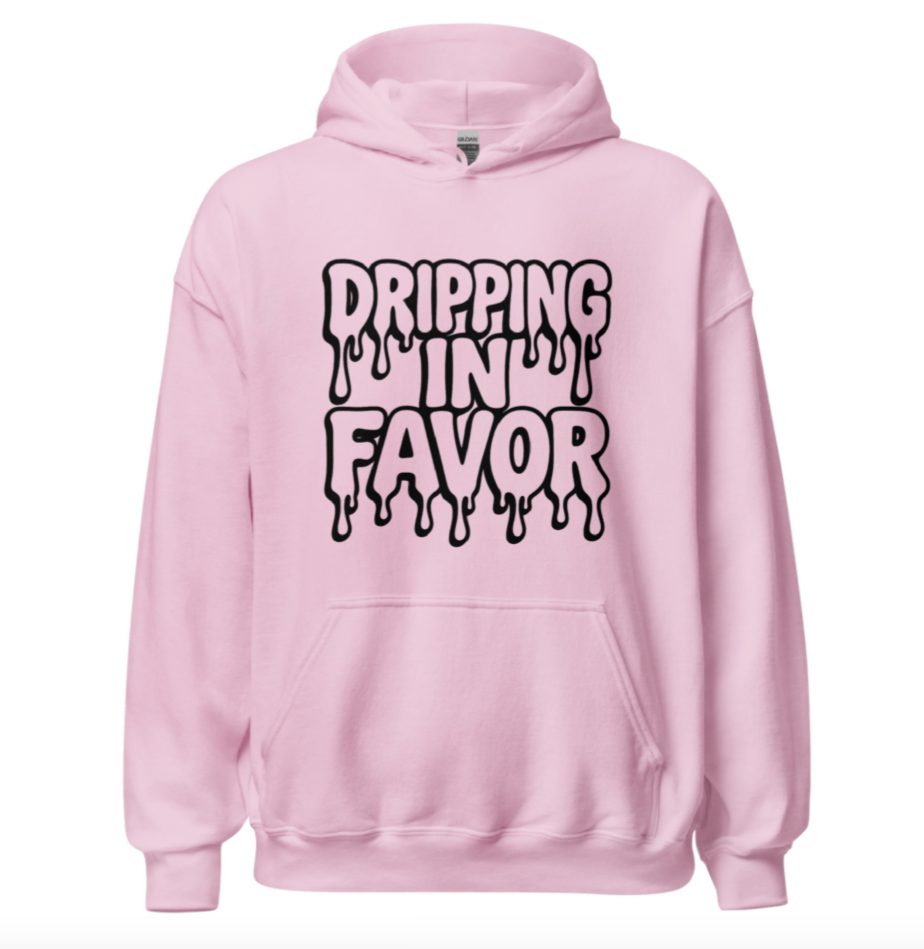 Dripping In Favor Hoodie – Bold Bubble Letter Drip Design